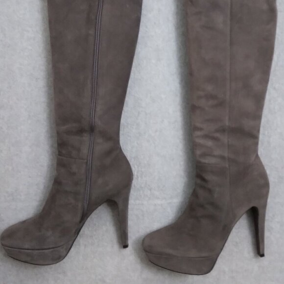 Stuart Weitzman Gray Suede Platform Stiletto Knee High Boots Size 8.5 - Picture 2 of 14